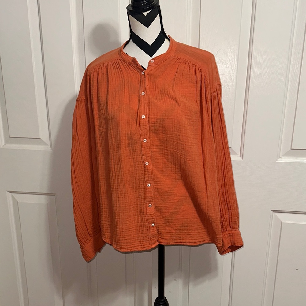 XiRENA Orange Button-Down Blouse